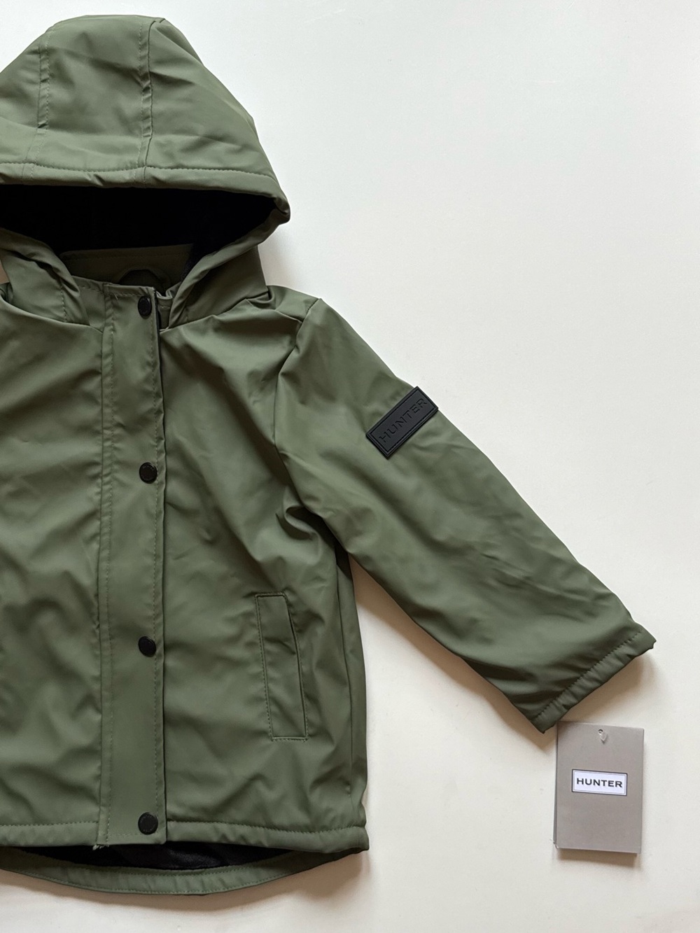 Hunter Boys Plush Lined Olive Hooded Rain Jacket - Size 3T - Picture 6 of 16